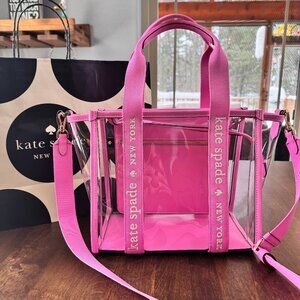 Kate Spade Kip Clear See Through Small Tote Crossbody Stadium Handbag Surf Pink